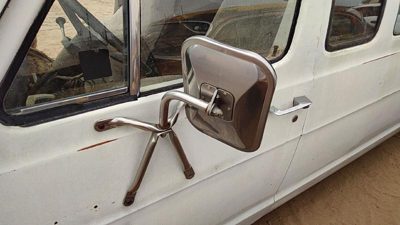 1974 Dodge Van B200 Driver Left Side Mirror Door Mounted Chrome Oem White