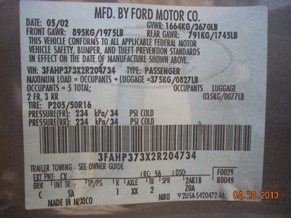 2002 Ford Focus Engine Assembly/motor 2.0L Check Intake — photo 2