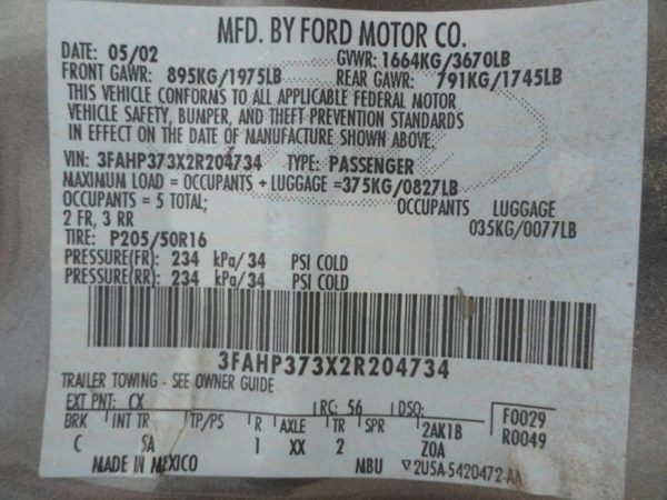 2002 Ford Focus Engine Assembly/motor 2.0L Check Intake — photo 11