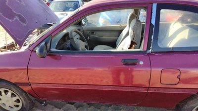 1997 Ford Aspire Front Door LH E5 Red Hail F4BZ6120124A
