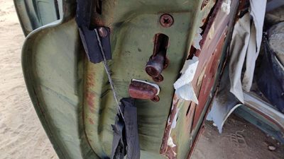 53-54 Chevy Bel Air 150 Sedan Driver Left Rear Door Latch With Rods/Cables Back