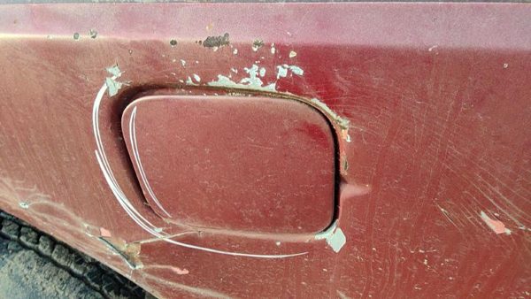 1975-1979 Ford F150 Fuel Tank Door With Hinge Gas Lid Oem Filler Maroon — photo 2