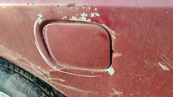 1975-1979 Ford F150 Fuel Tank Door With Hinge Gas Lid Oem Filler Maroon — photo 3