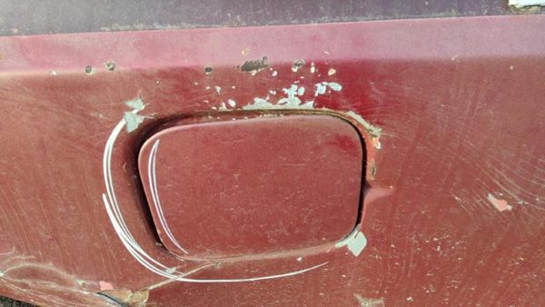 1975-1979 Ford F150 Fuel Tank Door With Hinge Gas Lid Oem Filler Maroon — photo 1