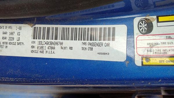 2008 Dodge Avenger Crossmember/cradle/undercarria 2.4L — photo 4