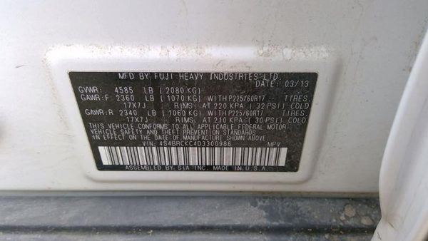 2013 Subaru Legacy Knee Assembly Outback LH 2.5L AT — photo 4
